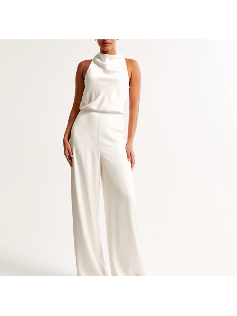 Abercrombie & Fitch Ivory Satin Wide Leg Jumpsuit - Picture 1 of 4